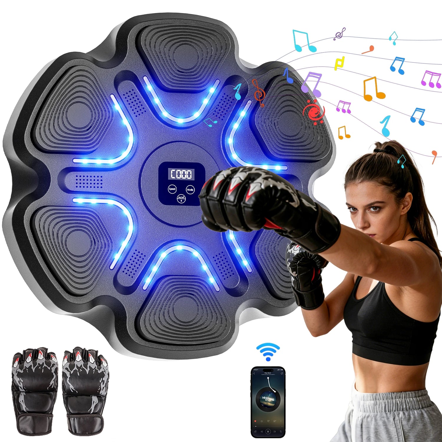 Music Boxing Machine for Adults and Kids, Smart Bluetooth Boxing Training Equipment with Gloves for Home,Office and Gym by Home for Health and Beauty