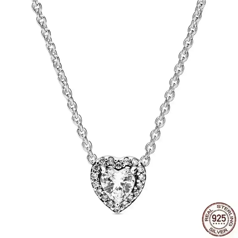 925 Sterling Silver Bow Heart Necklace Zircon Charm Gift by Home for Health and Beauty