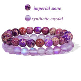 2Pcs Colorful Natural Stone Bead Bracelet Set 8MM Natural Agates Turquois Amethysts Quartzs Gem Stretch Bangle Jewelry Gift by Home for Health and Beauty