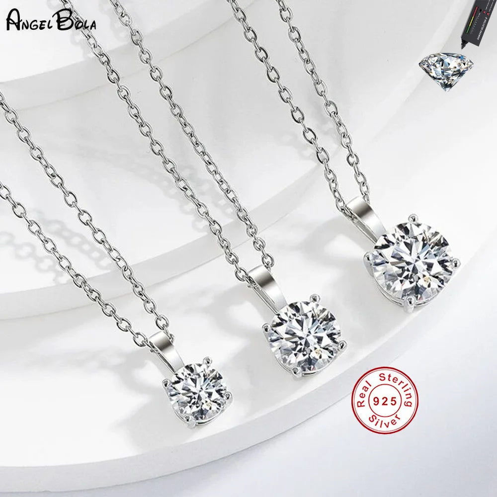 S925 Sterling Silver Moissanite Pendant for Women Collarbone Chain 1-3 Carats Four Claw Simple Necklace Wholesale by Home for Health and Beauty