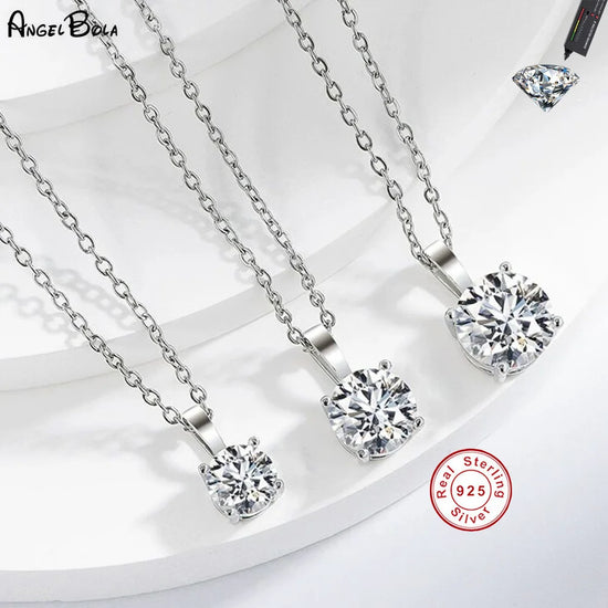 S925 Sterling Silver Moissanite Pendant for Women Collarbone Chain 1-3 Carats Four Claw Simple Necklace Wholesale by Home for Health and Beauty