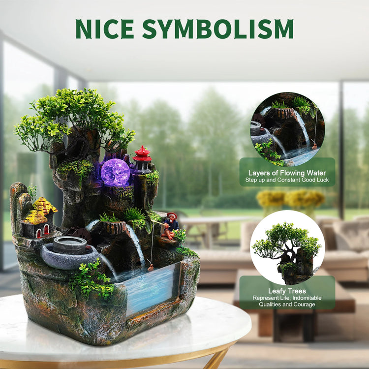 Lucky Feng Shui Money Tree Water Fountain With Resin Rockery by Home for Health and Beauty