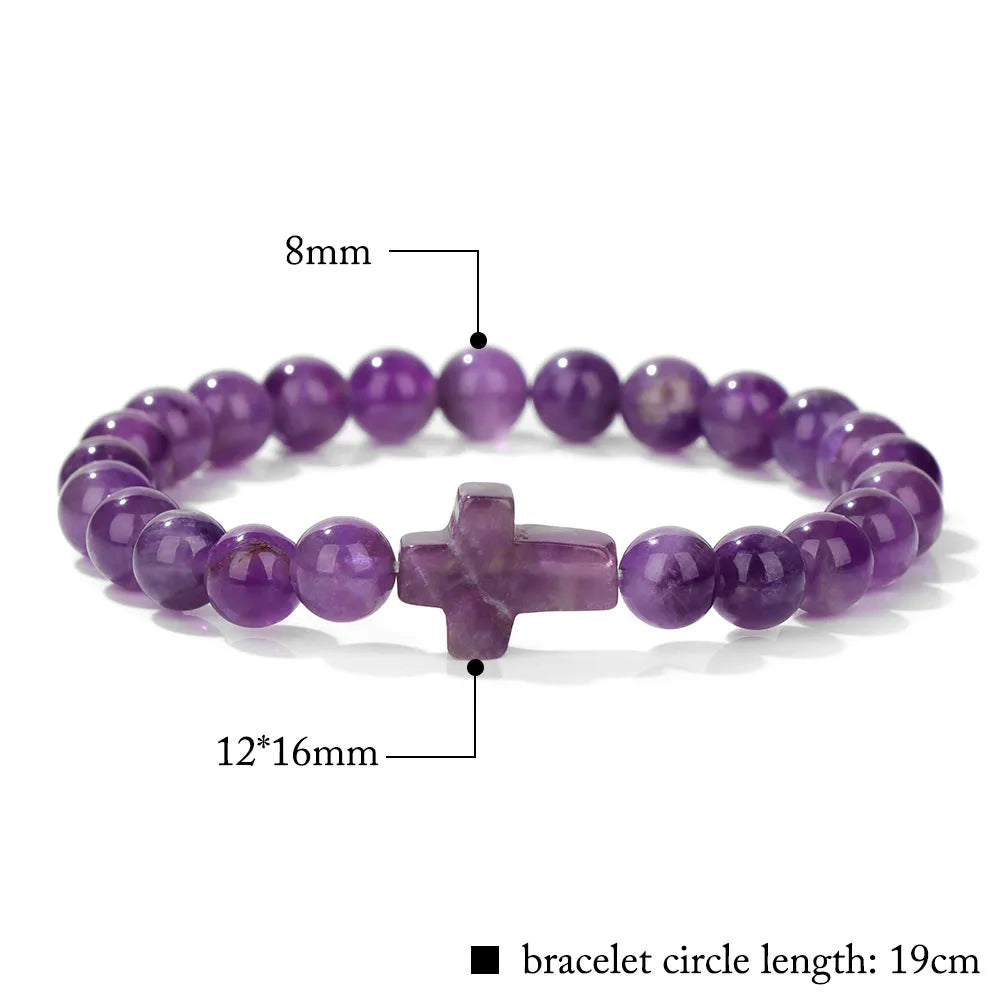 Natural Stone Cross Bracelets Unisex Prayer Yoga Jewelry