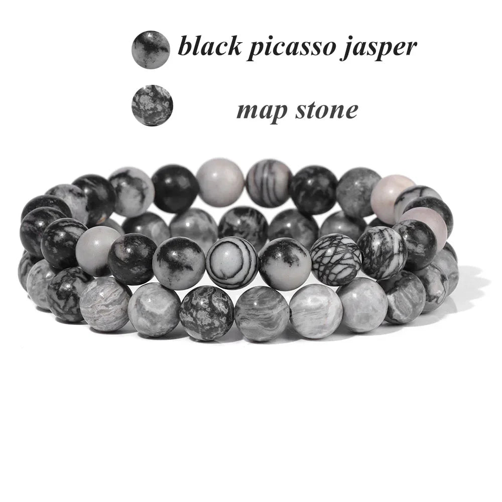 2Pcs Colorful Natural Stone Bead Bracelet Set 8MM Natural Agates Turquois Amethysts Quartzs Gem Stretch Bangle Jewelry Gift by Home for Health and Beauty