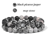 2Pcs Colorful Natural Stone Bead Bracelet Set 8MM Natural Agates Turquois Amethysts Quartzs Gem Stretch Bangle Jewelry Gift by Home for Health and Beauty
