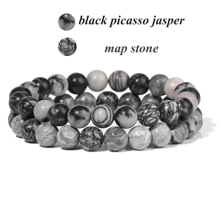 2Pcs Colorful Natural Stone Bead Bracelet Set 8MM Natural Agates Turquois Amethysts Quartzs Gem Stretch Bangle Jewelry Gift by Home for Health and Beauty