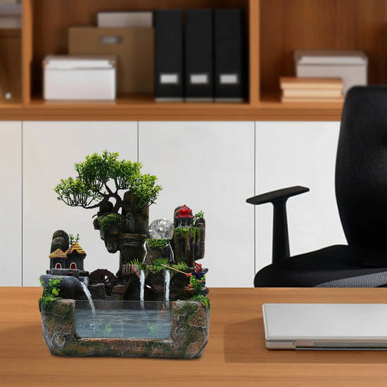 110V 3.5W Tabletop Water Fountain, Indoor Rockery Stream Desktop Fountain Waterfall with Atomizer & Auto Pump, Zen Décoration by Home for Health and Beauty