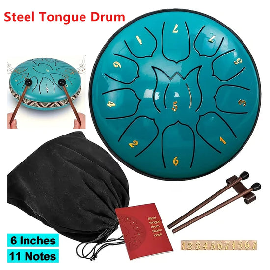 1PC Portable Steel Tongue Drum Set Percussion Musical Instrument 11 Notes 6 Inch D-Key Drum For Zen Yoga Meditation Musical Toy by Home for Health and Beauty