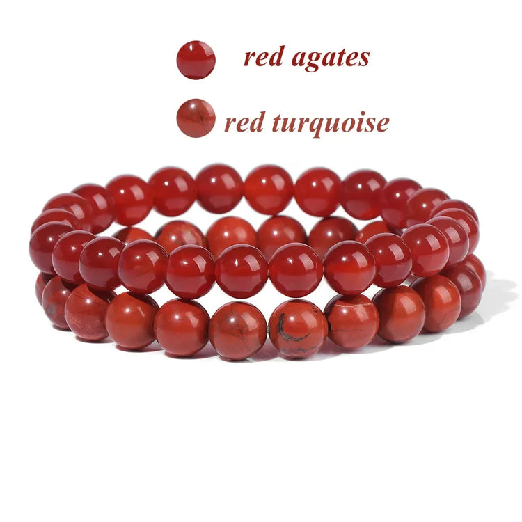 2Pcs Colorful Natural Stone Bead Bracelet Set 8MM Natural Agates Turquois Amethysts Quartzs Gem Stretch Bangle Jewelry Gift by Home for Health and Beauty