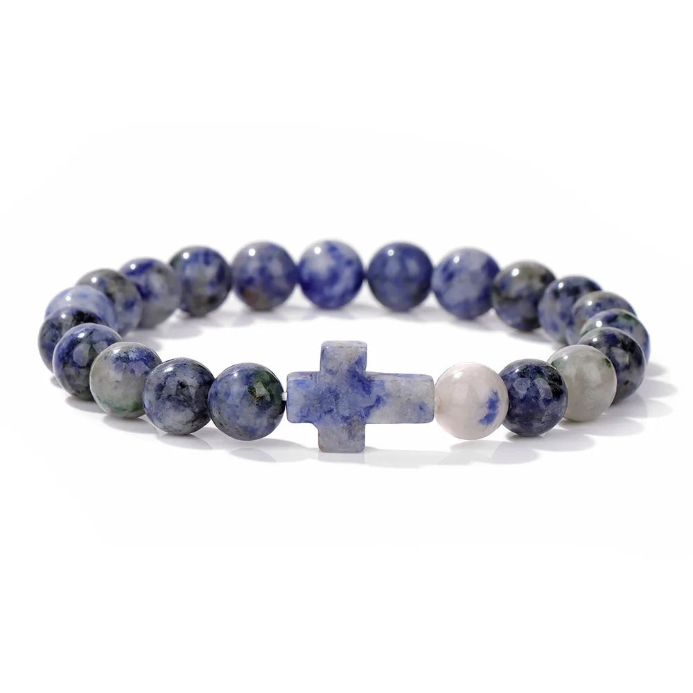 Natural Stone Cross Bracelets Unisex Prayer Yoga Jewelry