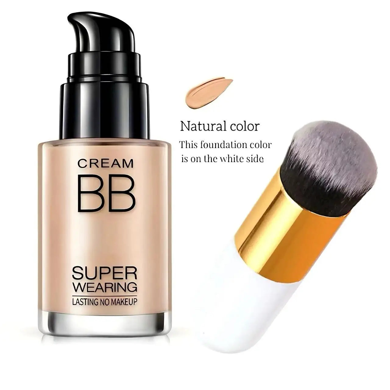 BB cream foundation (with brush) is waterproof, long-lasting, and moisturizing, suitable for all light skin tones. by Home for Health and Beauty