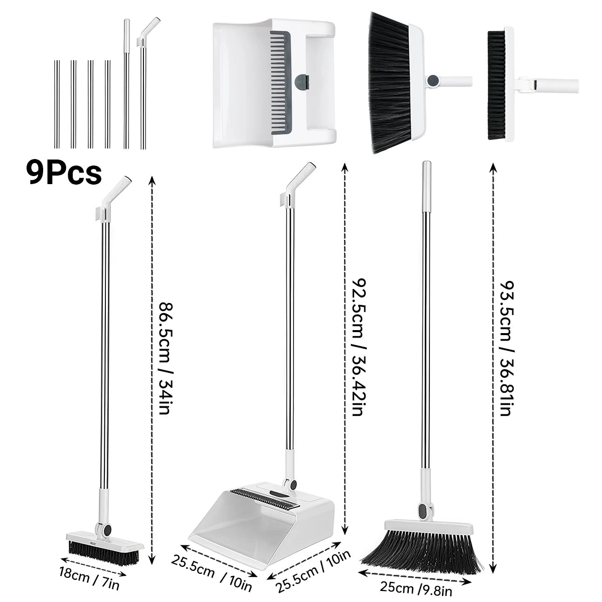 3in 1 Broom and Dustpan Set Floor Brush Long-handled Broom And Dustpan For Home Office School Dorm by Home for Health and Beauty