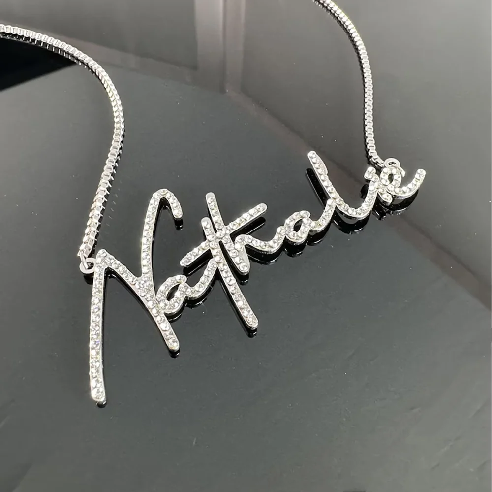 Personalized Crystal Diamond Nameplate Necklace For Women