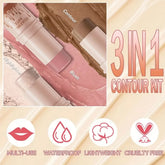contour stick set 3-piece , including blush stick, highlighter stick, bronzer stick, and eyeliner, refreshing and non-greasy, wat by Home for Health and Beauty