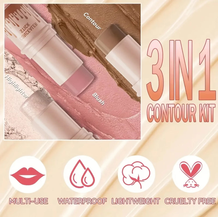 contour stick set 3-piece , including blush stick, highlighter stick, bronzer stick, and eyeliner, refreshing and non-greasy, wat by Home for Health and Beauty