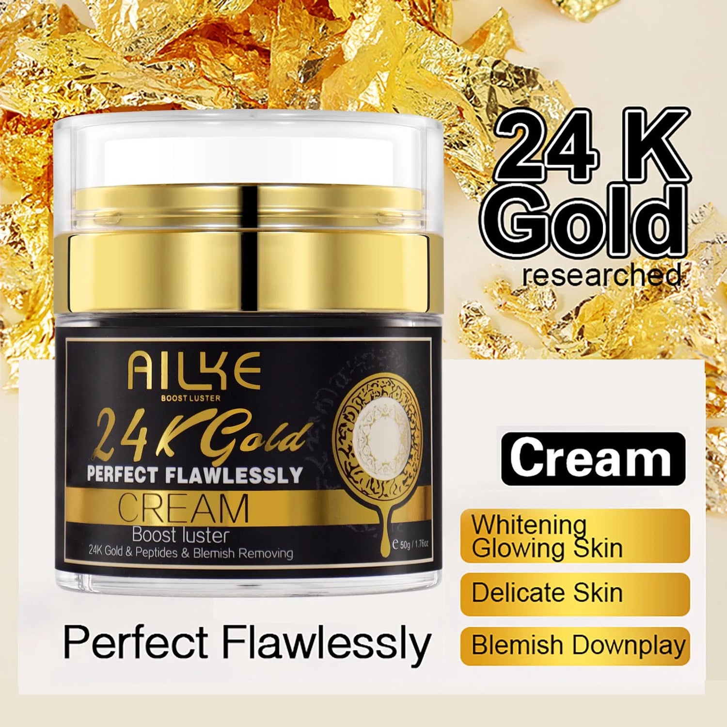AILKE 24K Glod Flawlessly Skin Care Range, Skin Whitener, Reduce Dark Spots, Melanin, Wrinkles, Moisturize, For Women & Men by Home for Health and Beauty