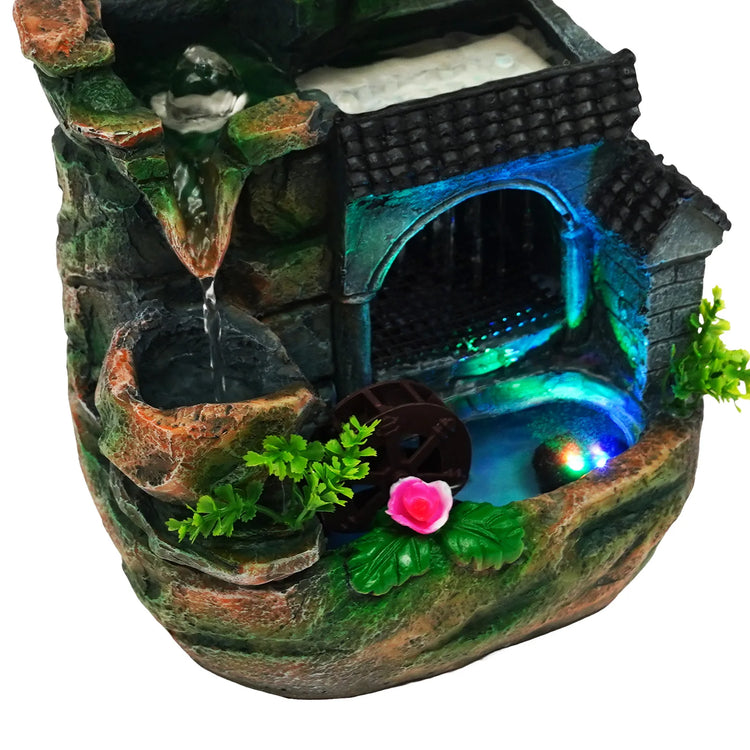 Tabletop Water Fountain with LED Light, Desktop Ornaments Resin Rockery Ornament for Office Living Room Desk Decor by Home for Health and Beauty