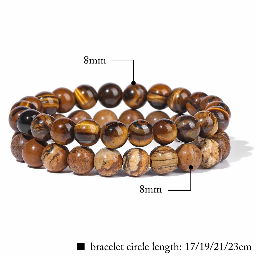 2Pcs Colorful Natural Stone Bead Bracelet Set 8MM Natural Agates Turquois Amethysts Quartzs Gem Stretch Bangle Jewelry Gift by Home for Health and Beauty