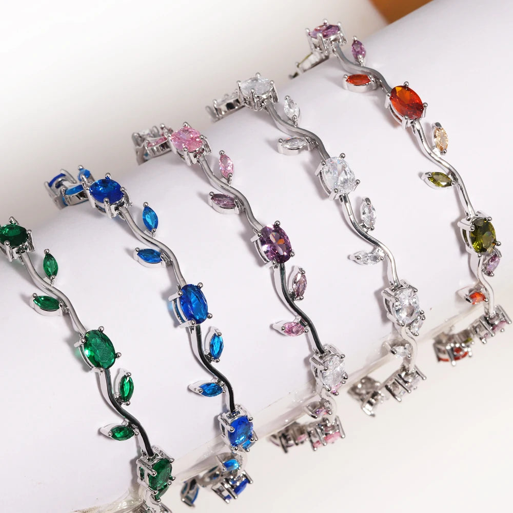Luxury 16 Colors Sparkling Leaf Cubic Zirconia Branch Gold Silver Color CZ Crystal Bracelet Fashion Women Wedding Jewelry Gift by Home for Health and Beauty