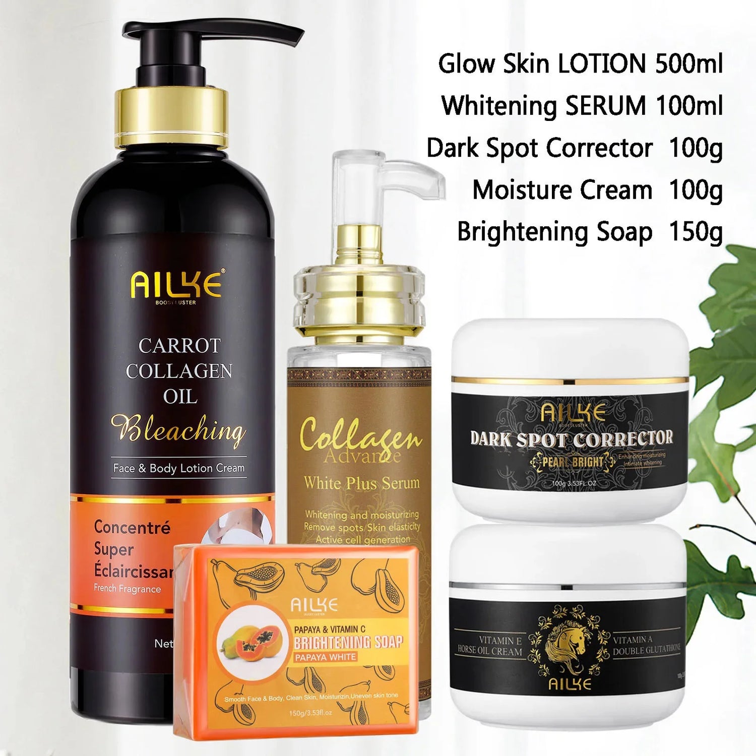 AILKE Collagen Women Skin Care, Moisturizing, Smoothing, Whitening, Youther, Removing Freckle & Spot, Skin Glowing 5 In 1 Kit by Home for Health and Beauty