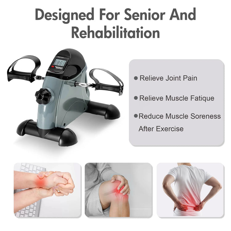 Mini Under Desk Pedal Exerciser Bike Multi-Function Motorized Digital With LCD Screen Display for Leg Arm and Knee for Elderly by Home for Health and Beauty