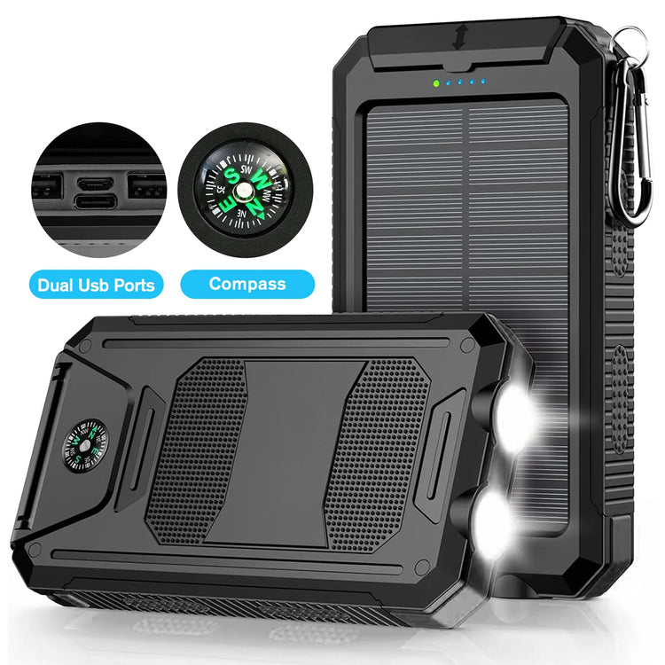 Solar Power Bank Portable Dual 30000mAh 5V USB Ports 2 LED Light Flashlight Fast Charging for iPhone Samsung Tablets by Home for Health and Beauty
