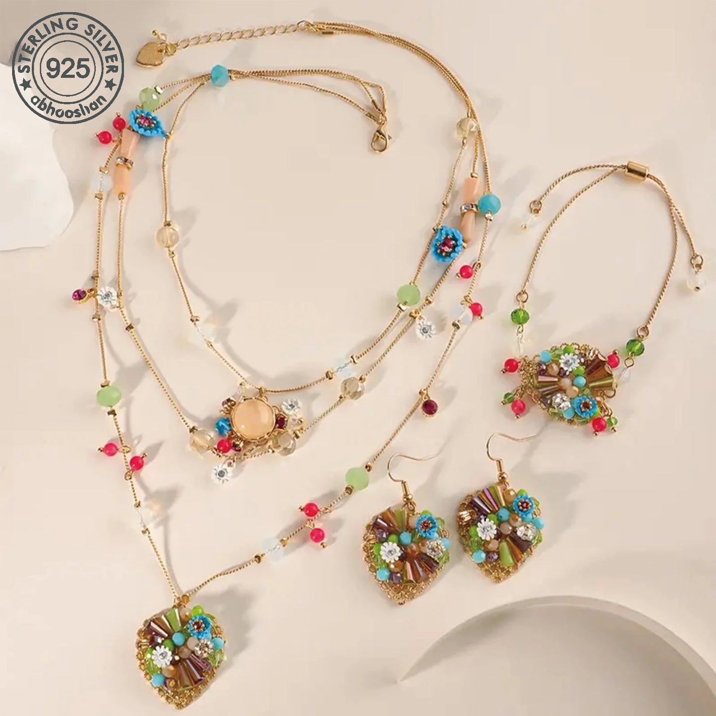 925 Silver Multi-layer Heart Bead Jewelry Set