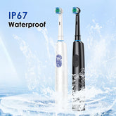 US Stock Round Rotating Electric Toothbrush for Adults Soft Bristles 5 Cleaning Modes USB Rechargeable, with 4 Replacement Heads by Home for Health and Beauty