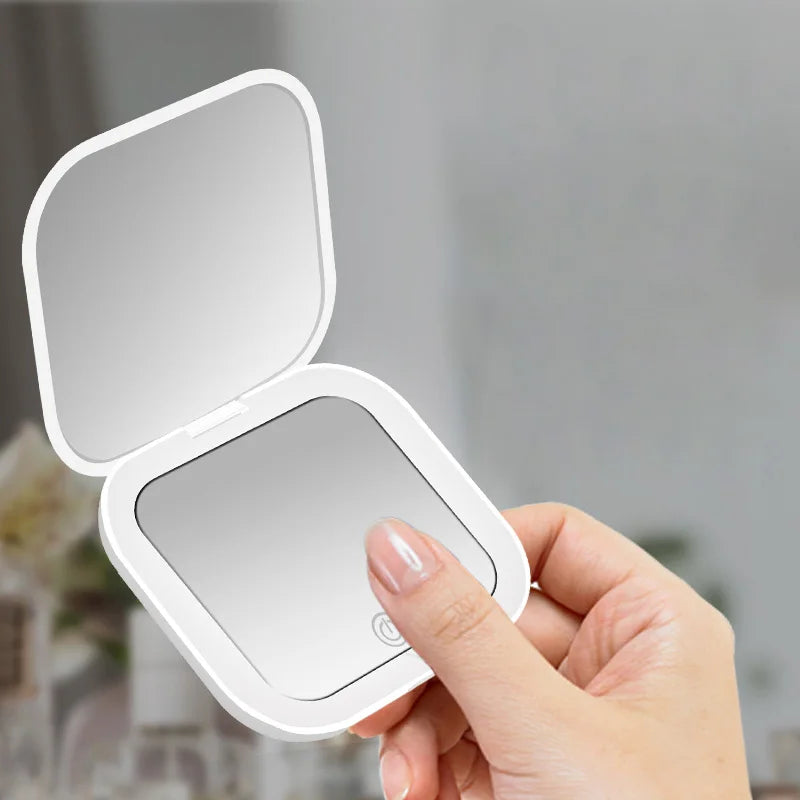 Compact Mini Vanity Mirror With Lights Portable 2X Magnification