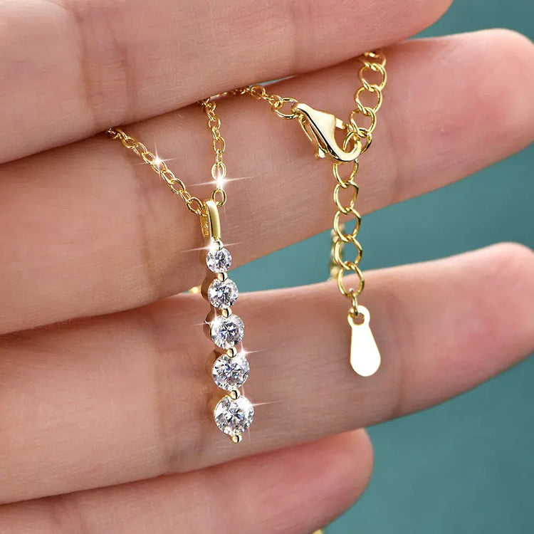 5-Stone Moissanite Long Pendant Necklace D VVS1 for Women Clavicle Chain Necklace Fine Jewelry Gift 14K Gold Filled by Home for Health and Beauty