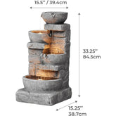 Cascading Bowls and Stacked Stones LED Outdoor Water Fountain by Home for Health and Beauty