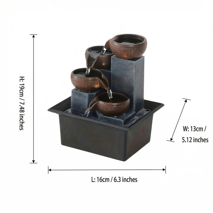 Tabletop Zen Water Fountain 4Tier Bowl Cascading Waterfall Decor, Indoor Relaxing Sound Water Feature For Home Office Desk, Rus by Home for Health and Beauty