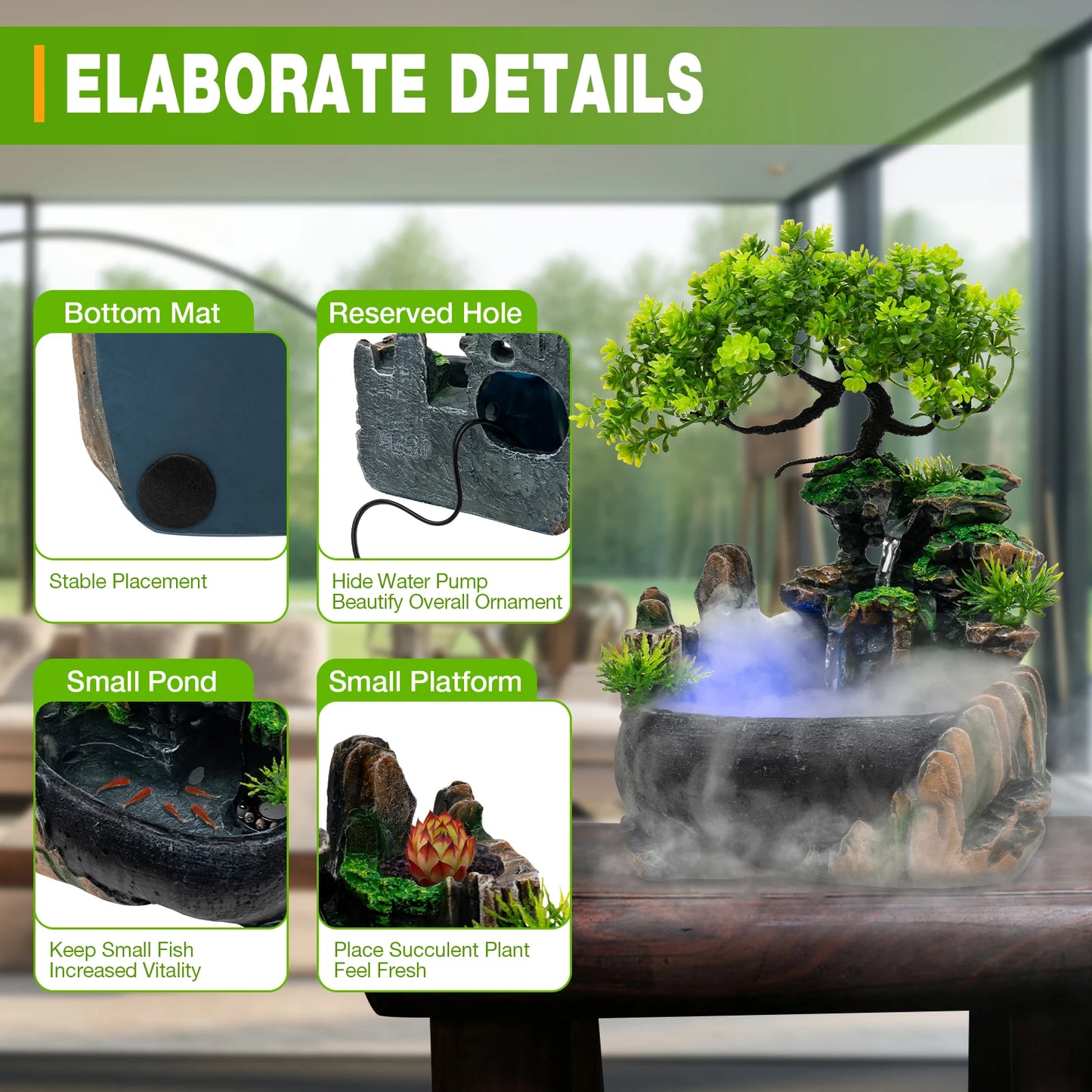 Indoor Tabletop Fountain Rockery Waterfall