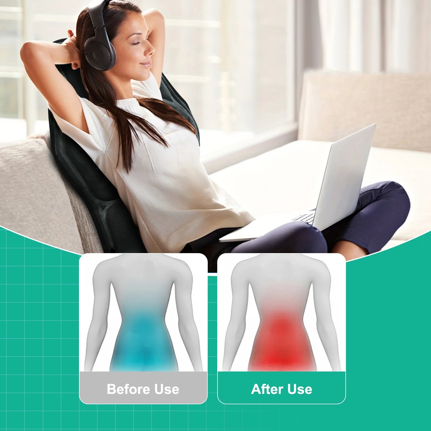 HOMEMASSA Vibration Back Massager Seat Cushion With Heat Massage Chair Pad by Home for Health and Beauty