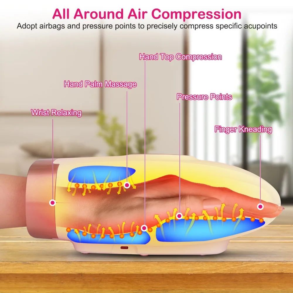 Cordless Electric Hand Massager With Compression And Heating Rechargeable