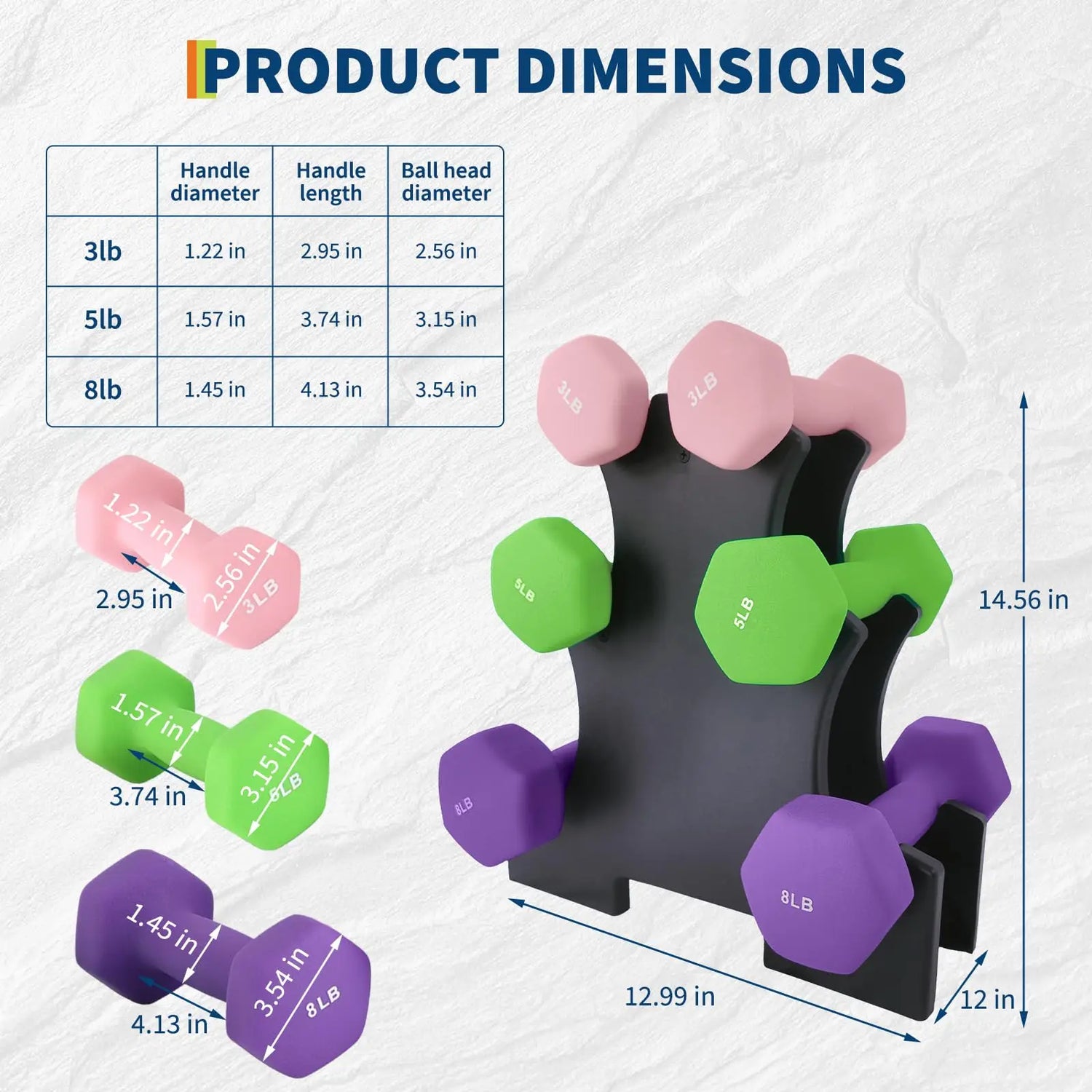 Hexagon PVC Coated Dumbbell Set for Home Gym Anti-Roll Hand Weights Strength Training Equipment for Men Women – 3, 5, 8 lb Pairs by Home for Health and Beauty
