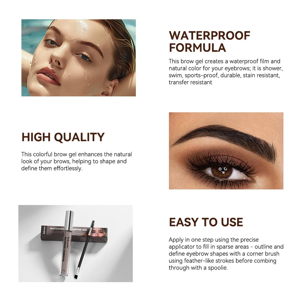 Lakerain Waterproof Eyebrow Gel Smudge-Proof Quick Dry Long-Lasting Hold Makeup High Pigmentation Silky Gel Texture Eyebrow Gel by Home for Health and Beauty