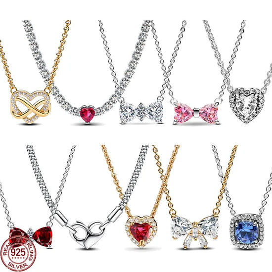 925 Sterling Silver Bow Heart Necklace Zircon Charm Gift by Home for Health and Beauty