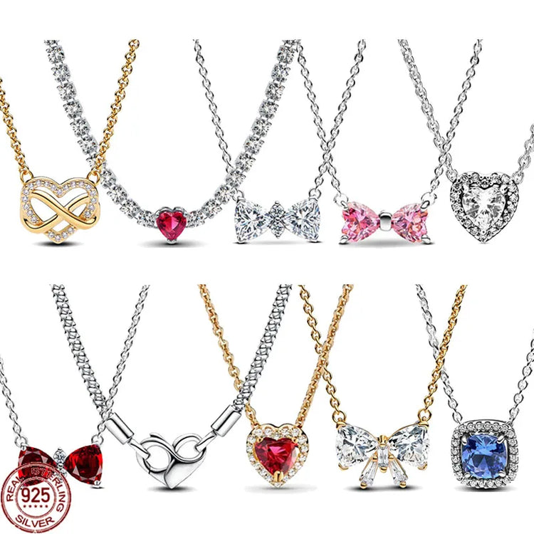 925 Sterling Silver Bow Heart Necklace Zircon Charm Gift by Home for Health and Beauty