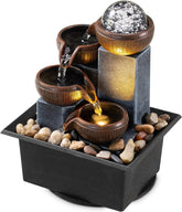 4-Tier Tabletop Waterfall Fountain with LED Lights and Natural Rocks for Home Office Relaxation by Home for Health and Beauty