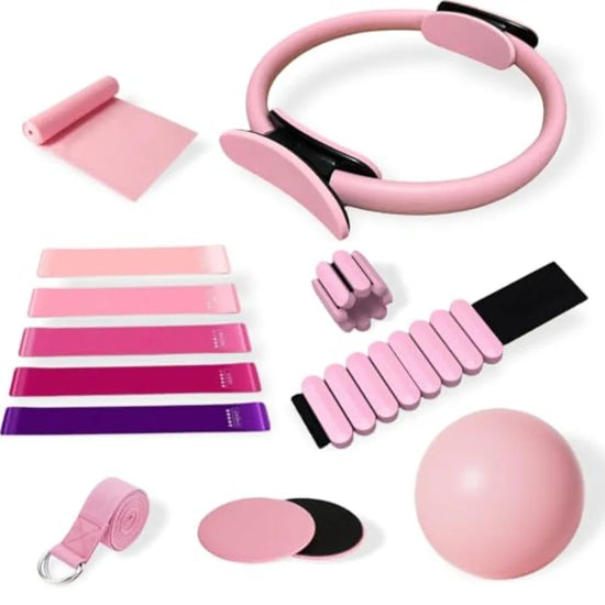 Pilates Equipment Kit for Home Workout with Ring Ball Set Core Sliders Adjustable Ankle Wrist Weights Resistance Bands in Black by Home for Health and Beauty