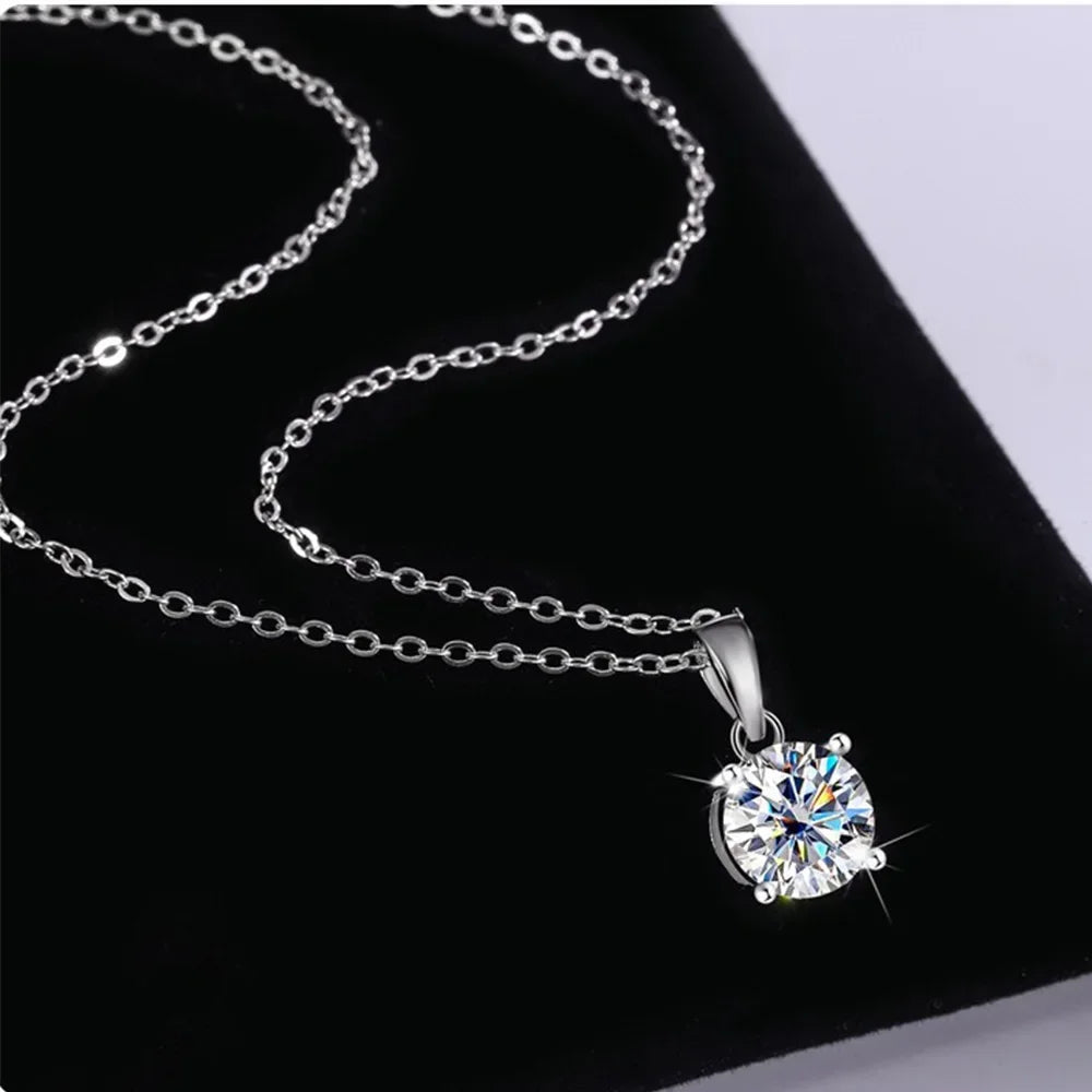 S925 Sterling Silver Moissanite Pendant for Women Collarbone Chain 1-3 Carats Four Claw Simple Necklace Wholesale by Home for Health and Beauty