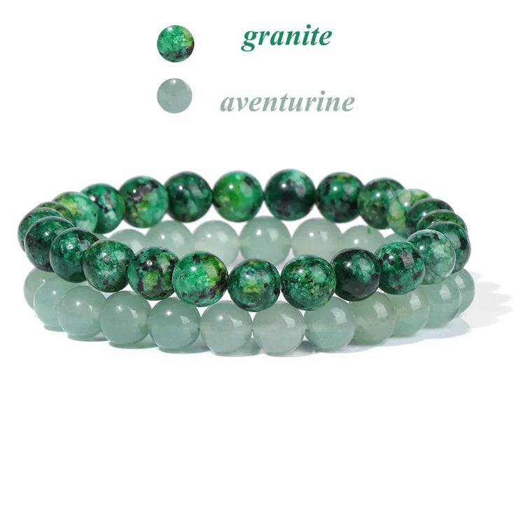 2Pcs Colorful Natural Stone Bead Bracelet Set 8MM Natural Agates Turquois Amethysts Quartzs Gem Stretch Bangle Jewelry Gift by Home for Health and Beauty
