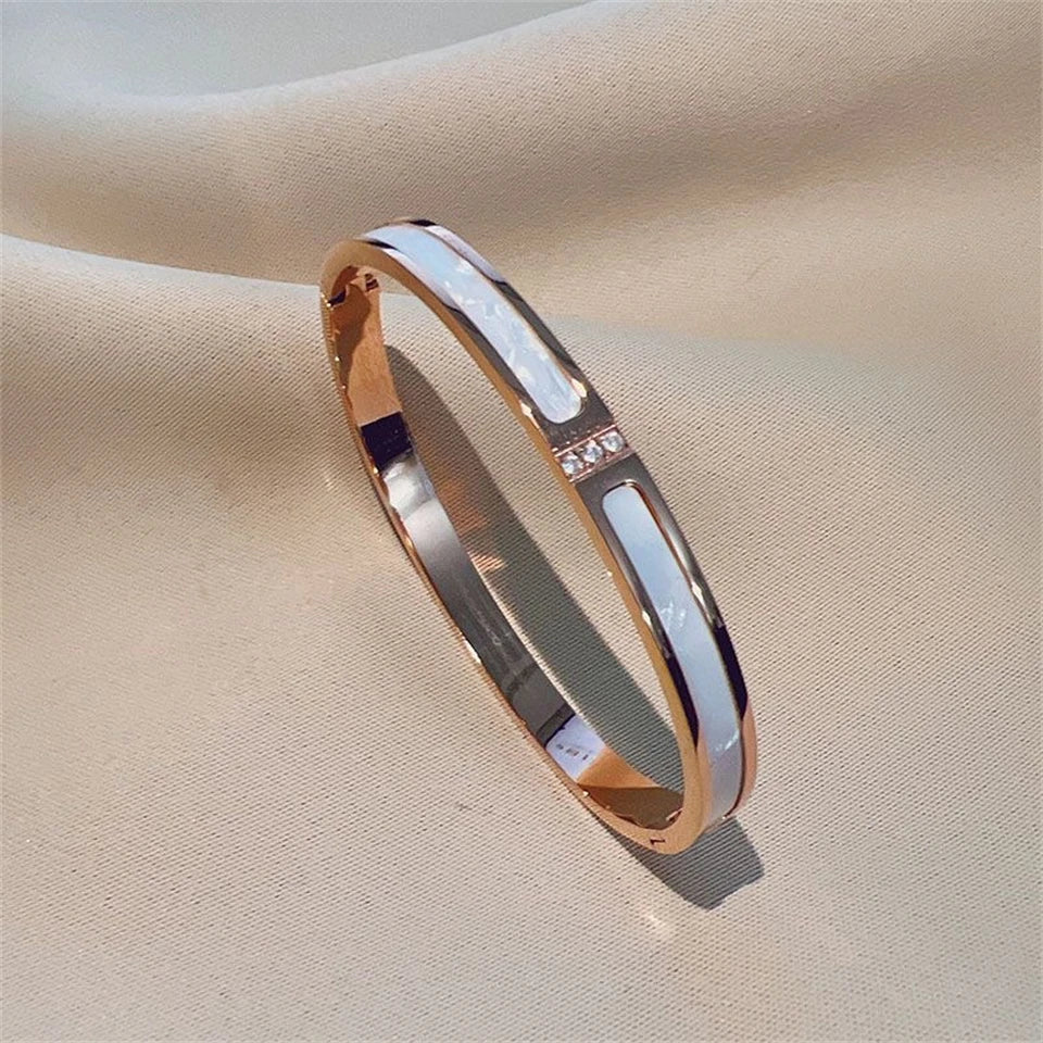 Sparkling Zirconia Inlaid Stainless Steel Bracelet 5/1pcs Set for Women Stackable Bangles Fashion Non Fading Jewelry Gift by Home for Health and Beauty