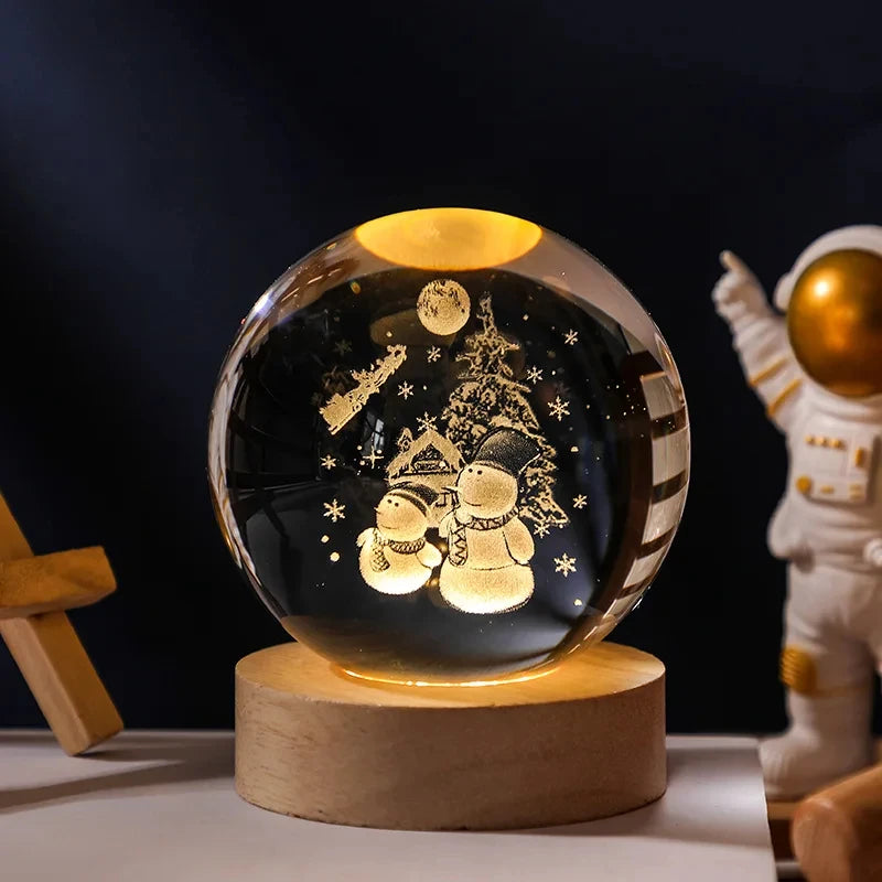 3D Moon Crystal Ball Astronomy Galaxy Solar System Saturn Luminous Balls Snow Glass Globe Night Light Home Desktop Decoration solar system sphere stand globe earth gyro ball planet by Home for Health and Beauty