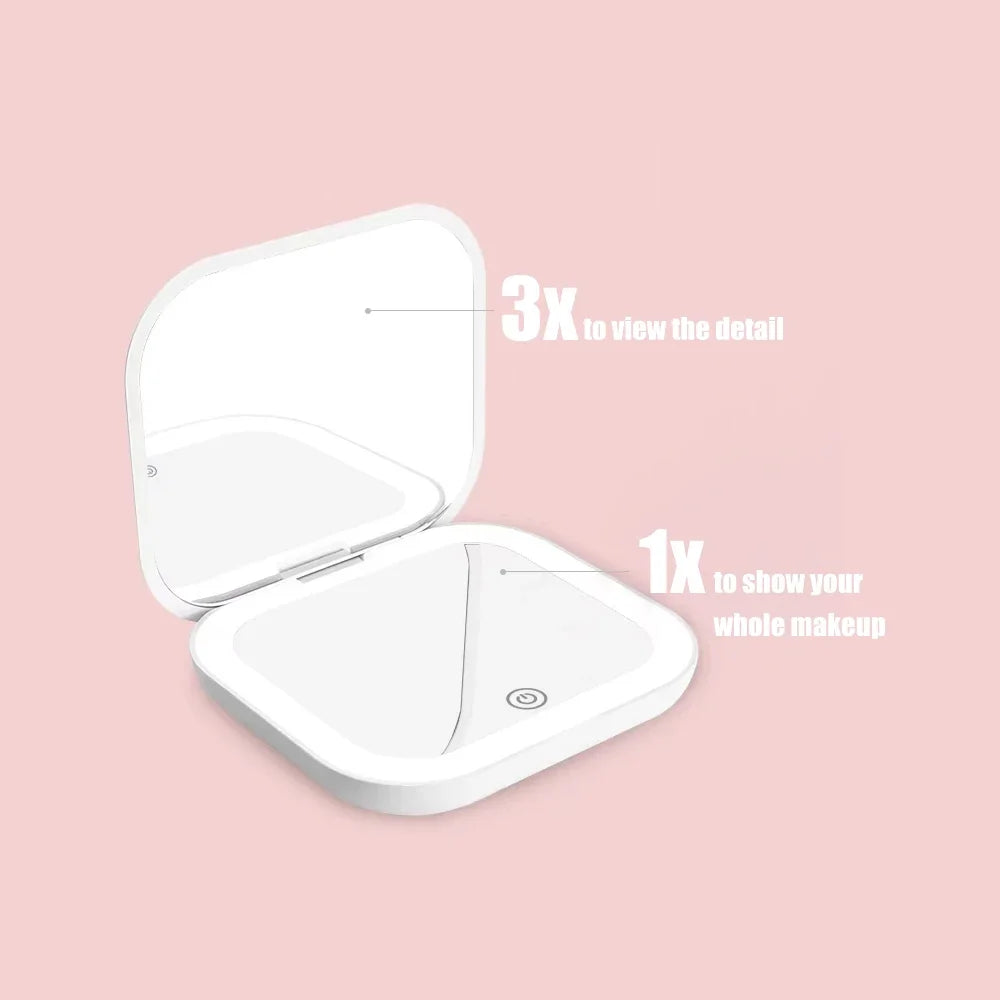 Compact Mini Vanity Mirror With Lights Portable 2X Magnification