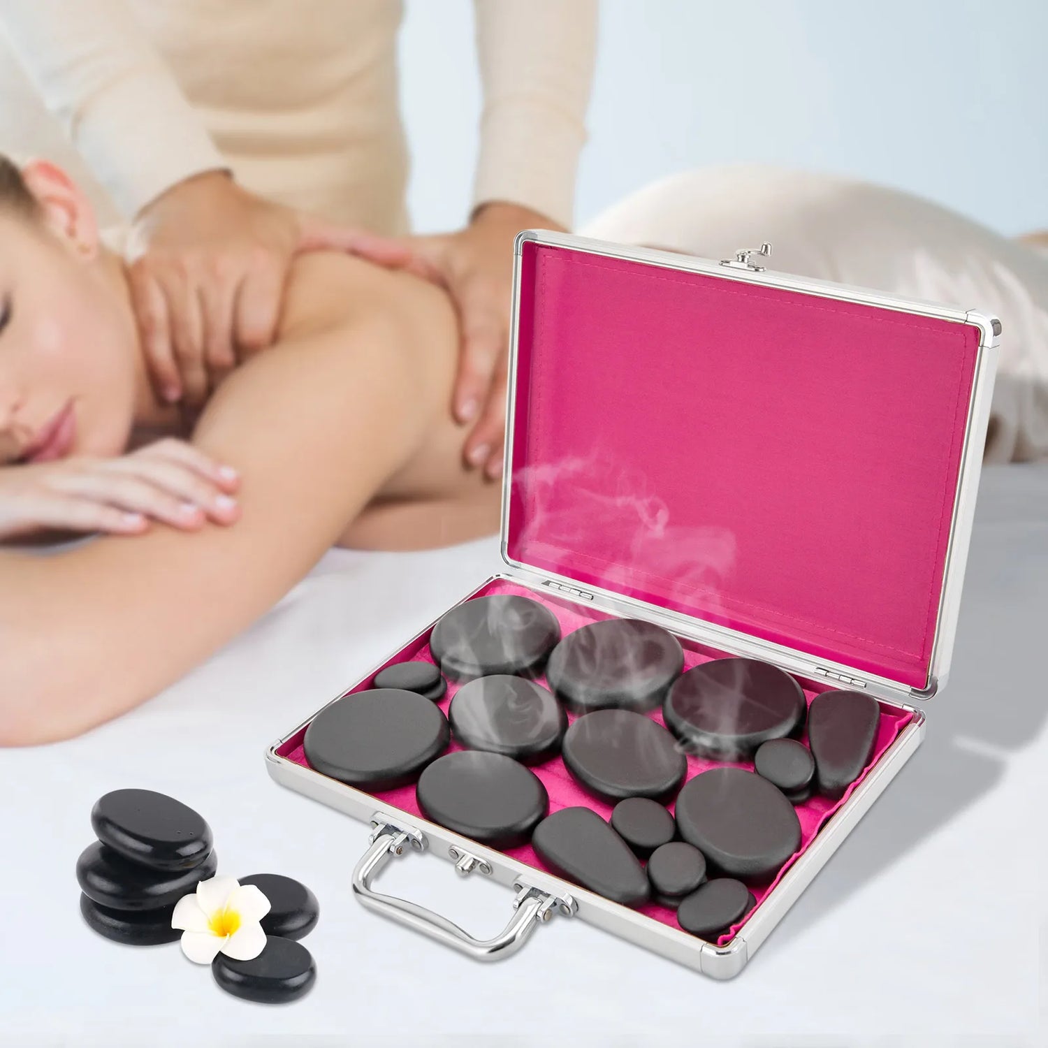 Hot Stones Massage Set, 18 Volcanic Rocks Body Massage Set, for Massage, Scraping, Hot Compress by Home for Health and Beauty