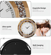 Crushed Diamond Wall Clock Round Decorative Mirrored Clock 24 inch Brown by Home for Health and Beauty