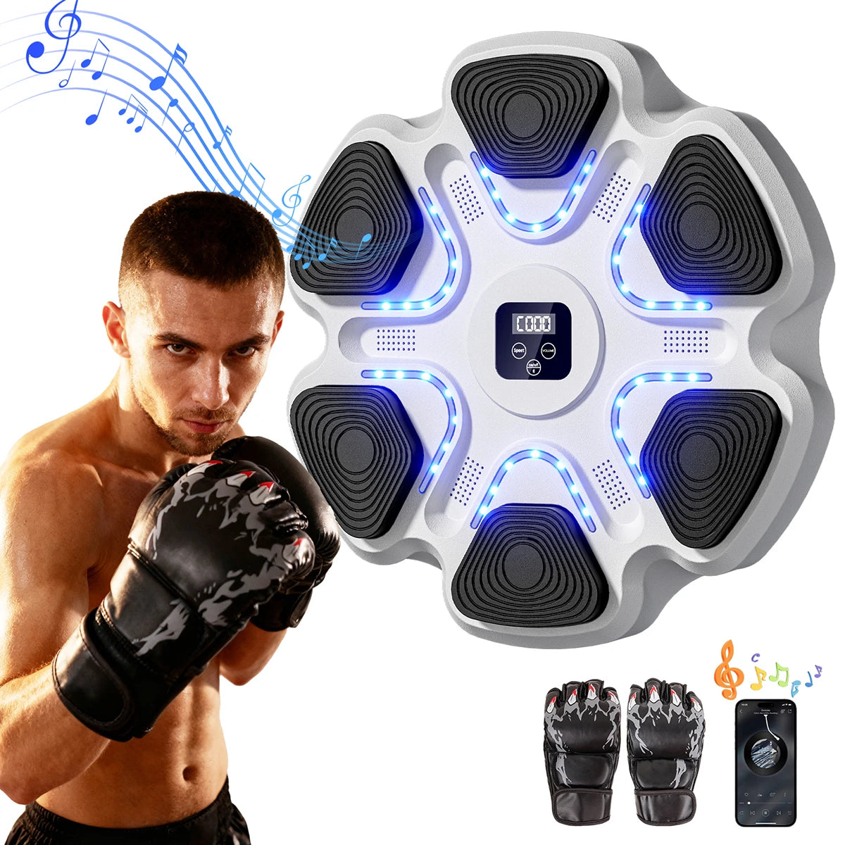 Music Boxing Machine for Adults and Kids, Smart Bluetooth Boxing Training Equipment with Gloves for Home,Office and Gym by Home for Health and Beauty