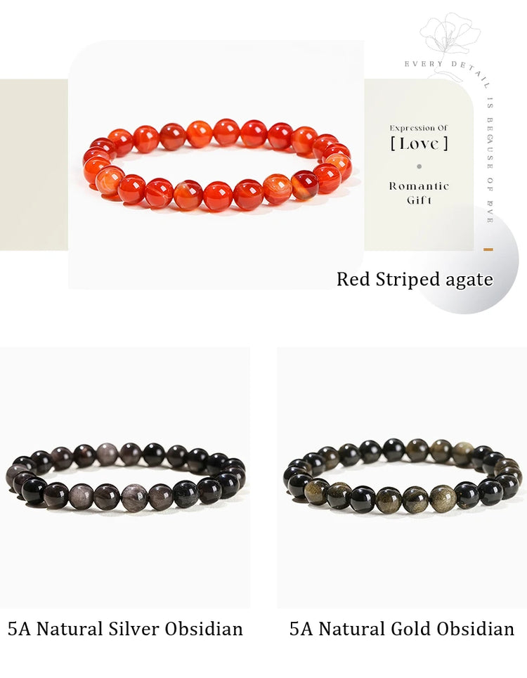 JD Natural Stone Beads Bracelet Amethyst Tiger Eye Crystal Quartz Agate Gem Beads Bangles Women Men Reiki Healling Jewelry Gift by Home for Health and Beauty